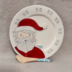 NWT Ceramic Mudpie Santa Cheese Plate & Spreader